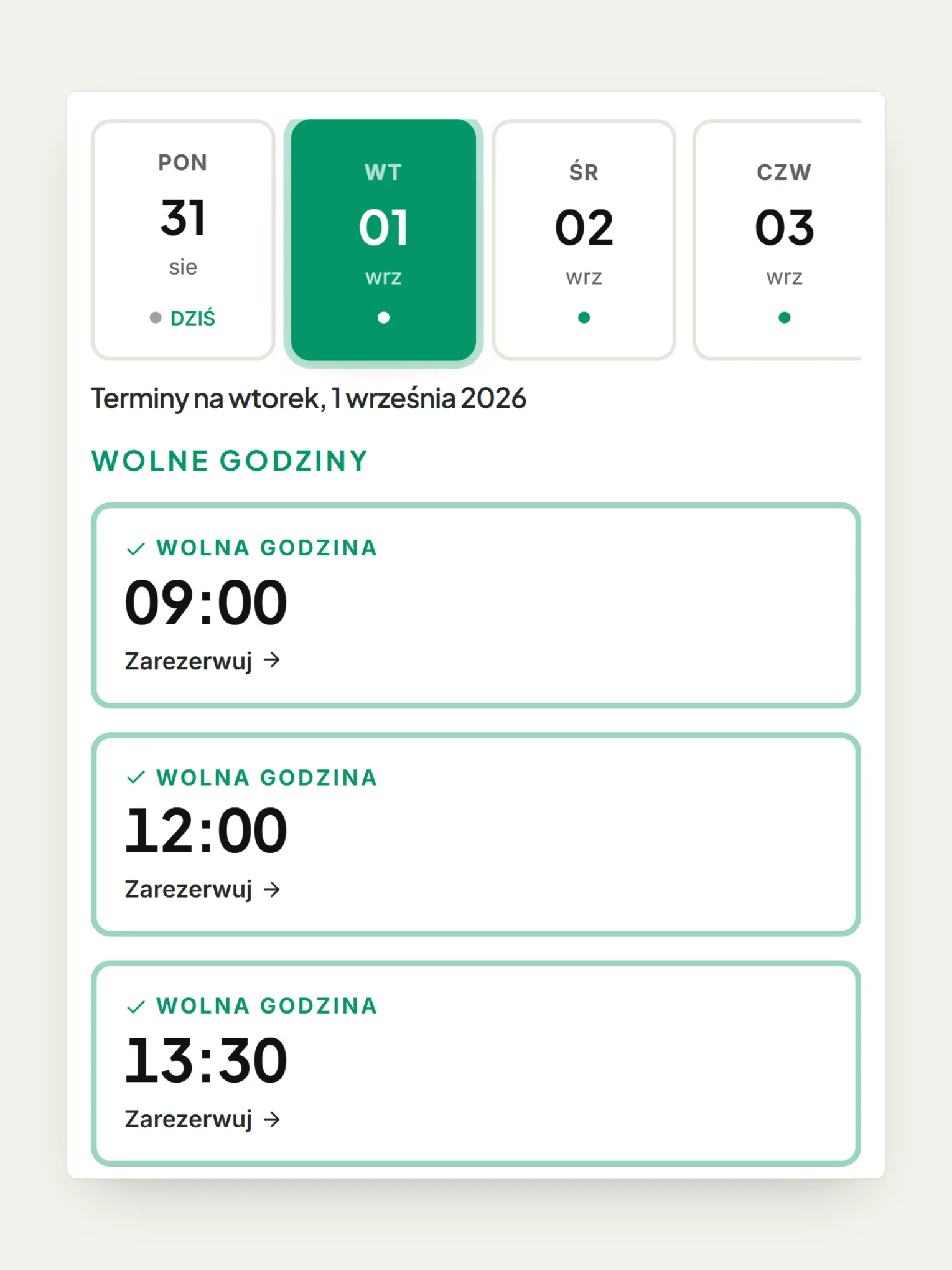 Krok 1: wybór dnia i wolnej godziny